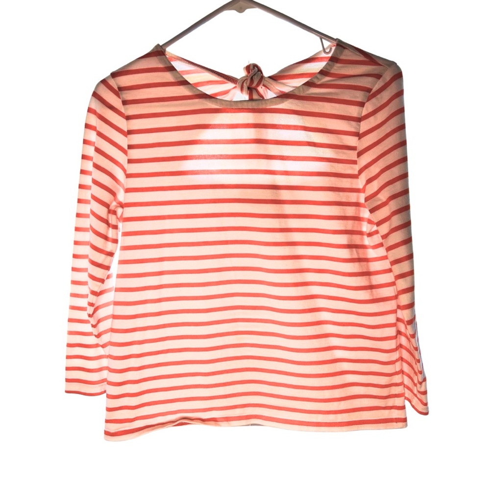 J. Crew Coral and White Striped Long-Sleeve Tee